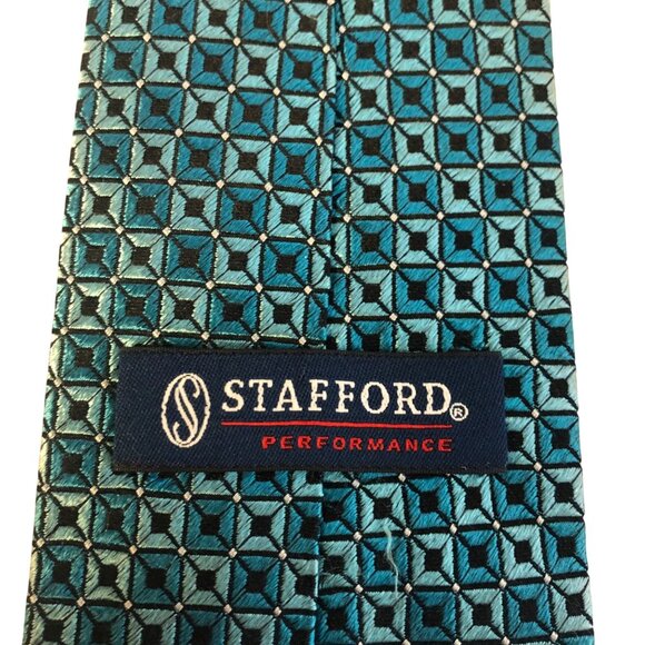 Stafford Performance Silk Tie Teal Black Geometric Mens Necktie Office Formal - Picture 5 of 8